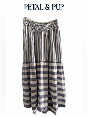 Petal & Pup Navy and White Striped Tiered Maxi Skirt